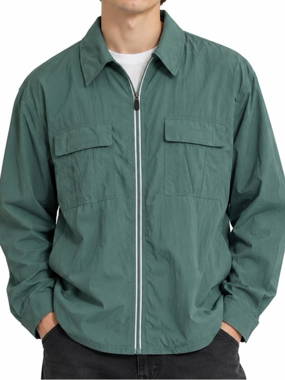 Michael Kors XXL Sage Green Utility Zip Jacket Lightweight Overshirt